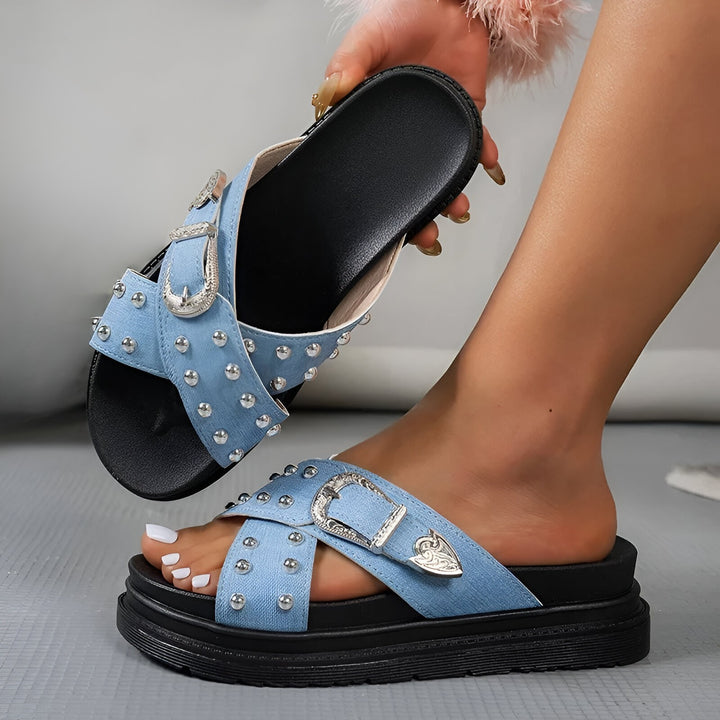 Mira Denim Slides