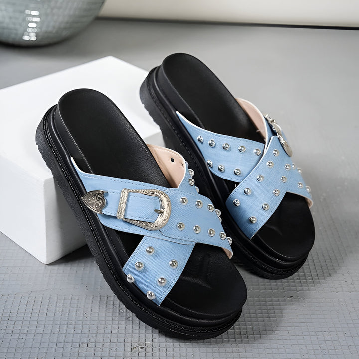 Mira Denim Slides