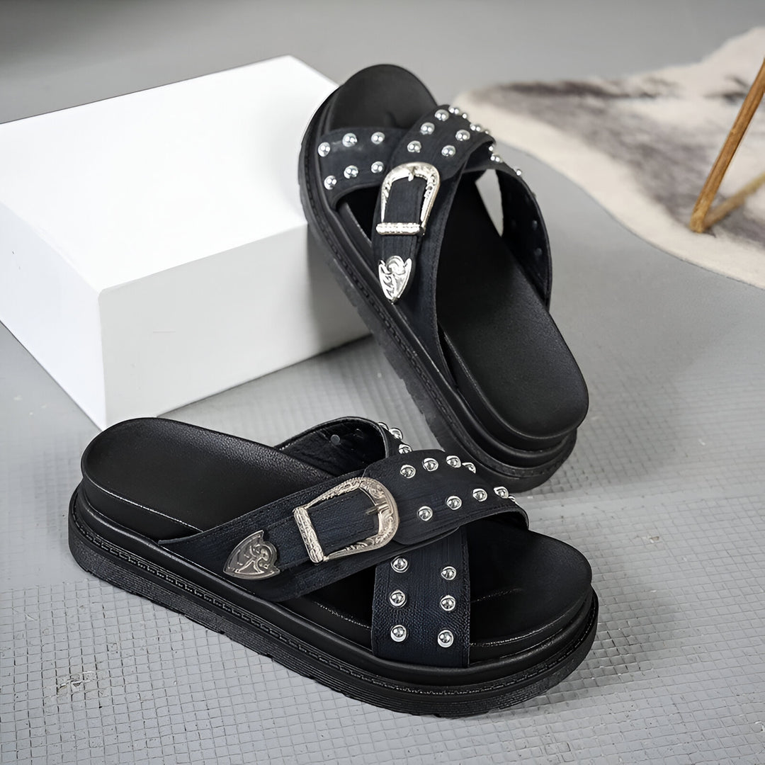 Mira Denim Slides