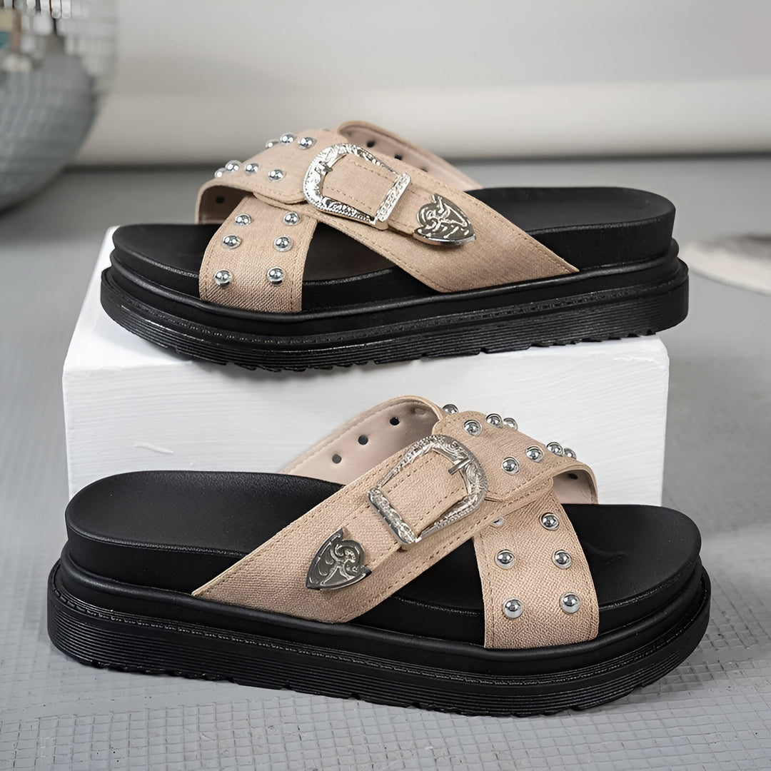 Mira Denim Slides